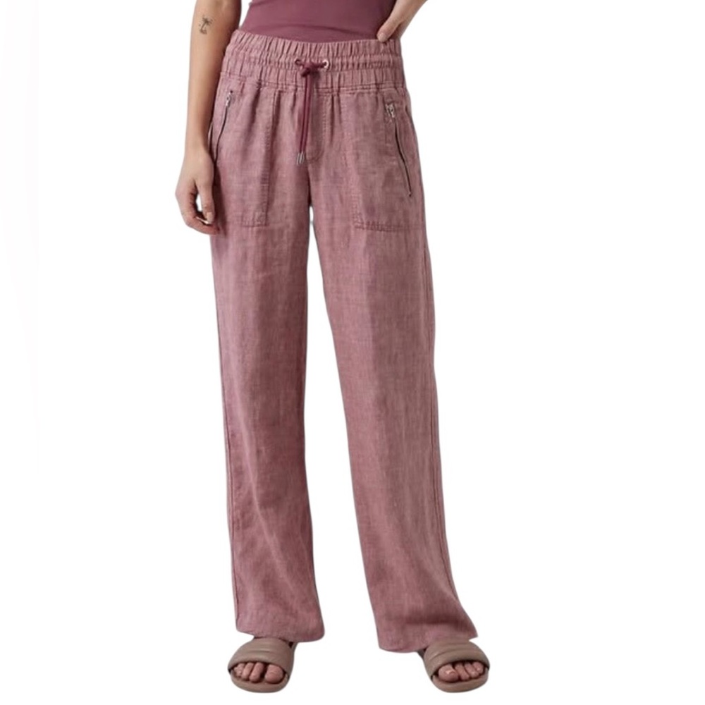 Athleta Cabo Linen Wide Leg Pants Summer Resortwear Pink Sz 16 Tall